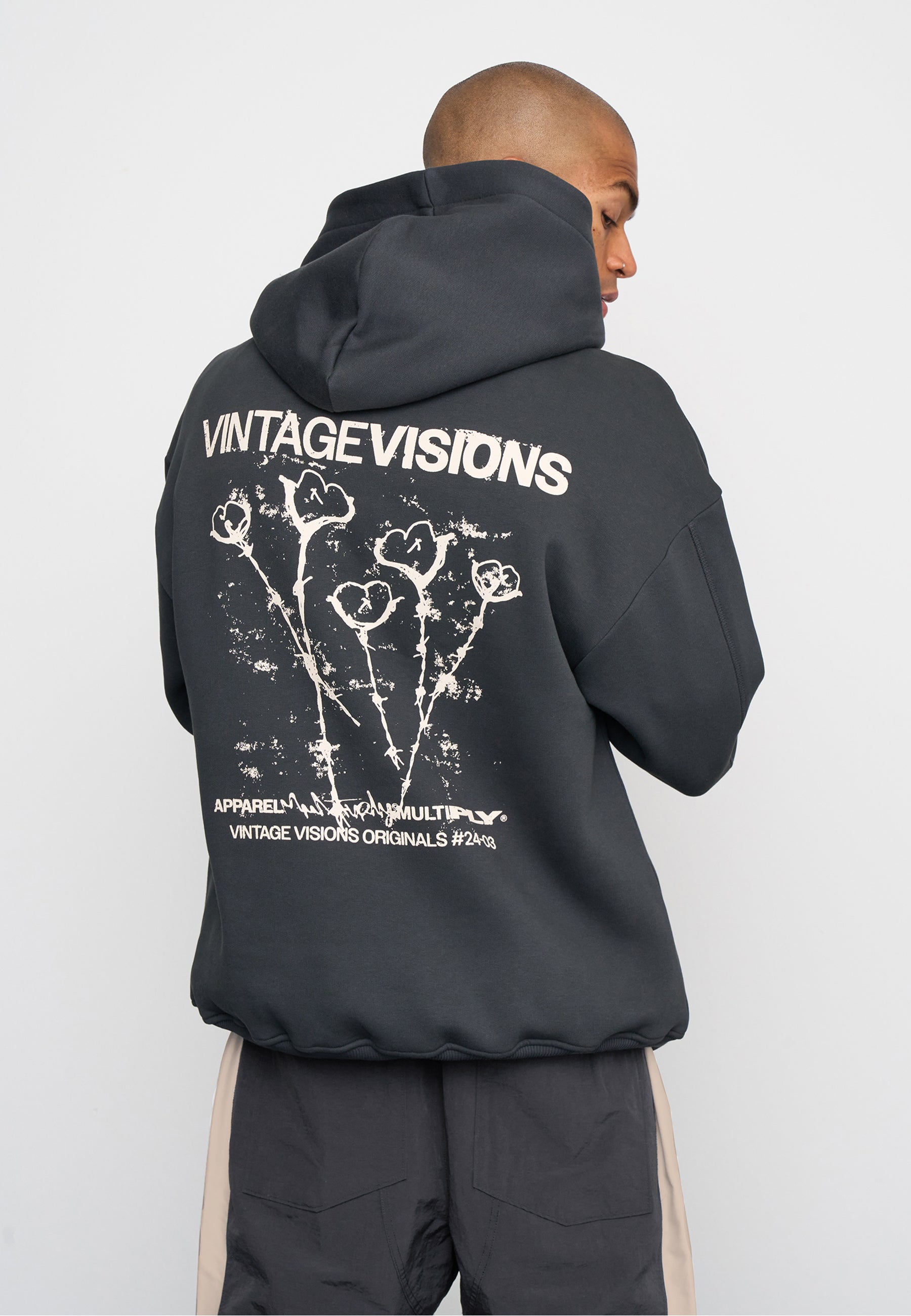 Oversize Hoodie V Visions Black Soda Washed